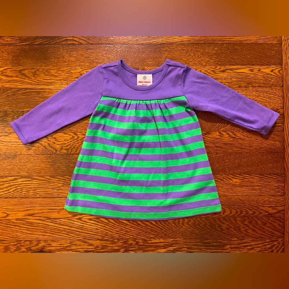 Hanna Andersson Green & Purple Striped Cotton Play Dress Size 80 cm or 18-24 Mon